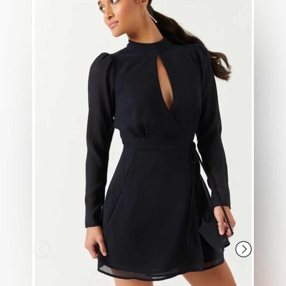 Francesca’s Black Long Sleeve Wrap Dress